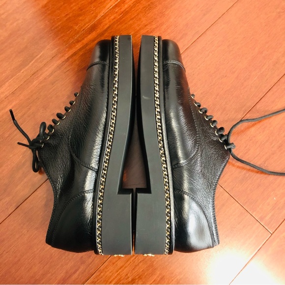 Chanel 20K crumpled Lambskin Cap toe Lace up Chain Around shoes black Eu 39.5 - Picture 6 of 16